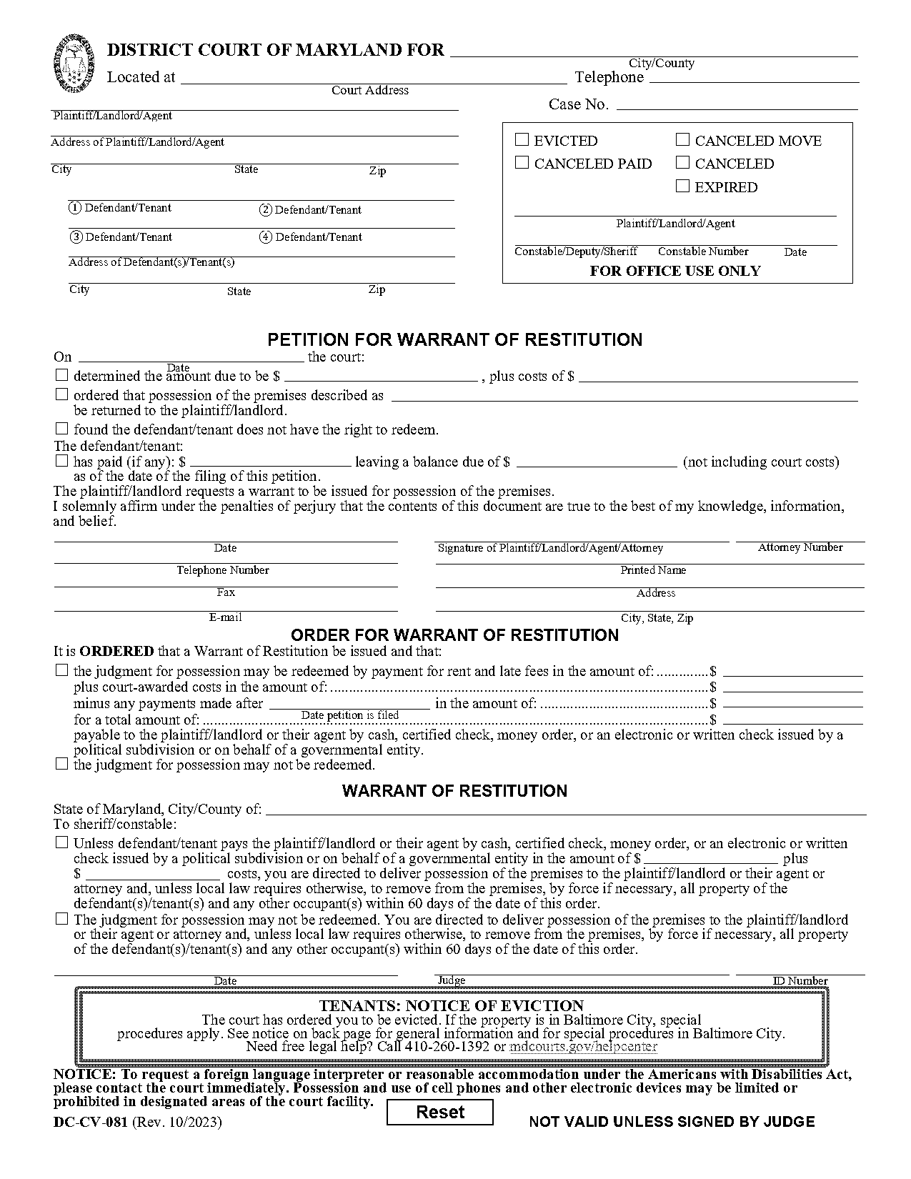 sample legal petition form