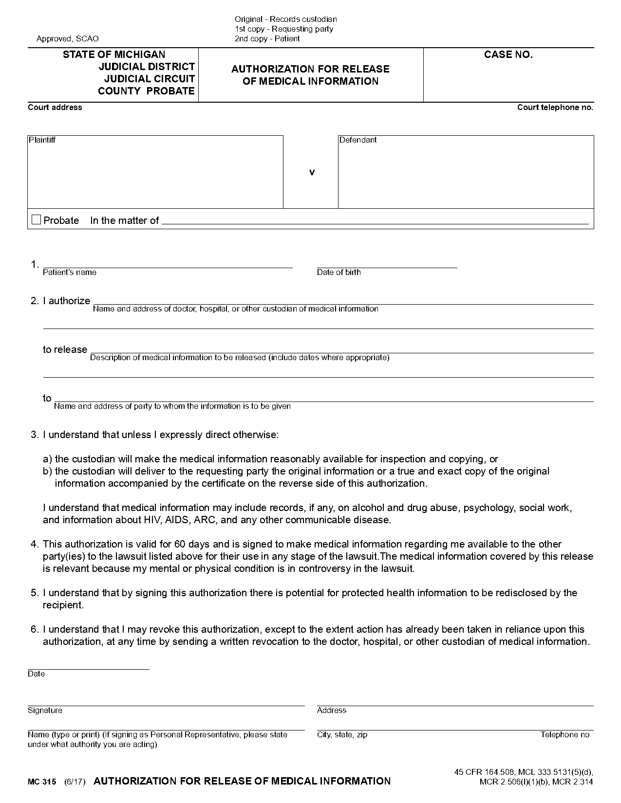 state of mi authorization to release records form