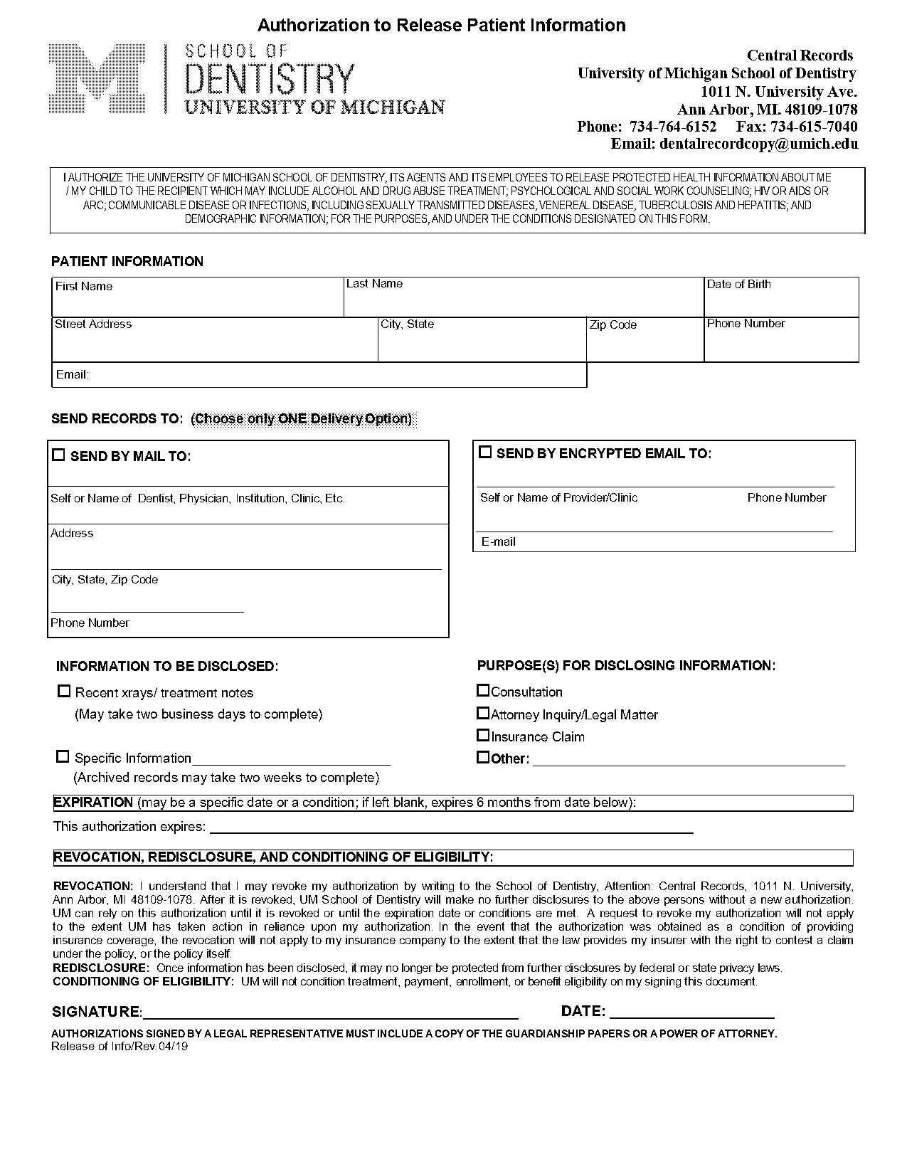 state of mi authorization to release records form